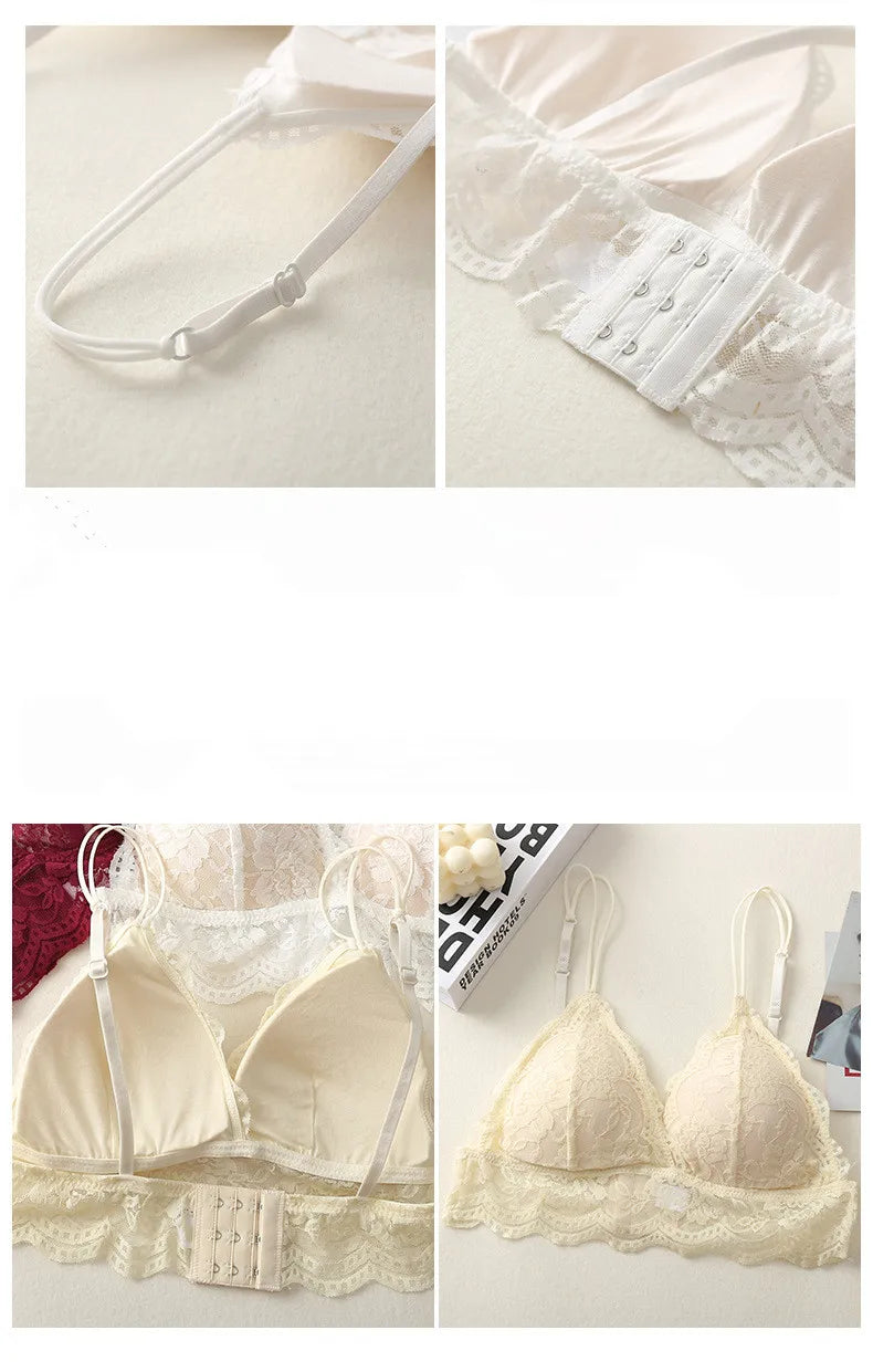 Floral Lace Bra And Panty Set Seamless Women Underwear Padded Bralette Female Intimates Transparent Bra Briefs Sexy Lingerie
