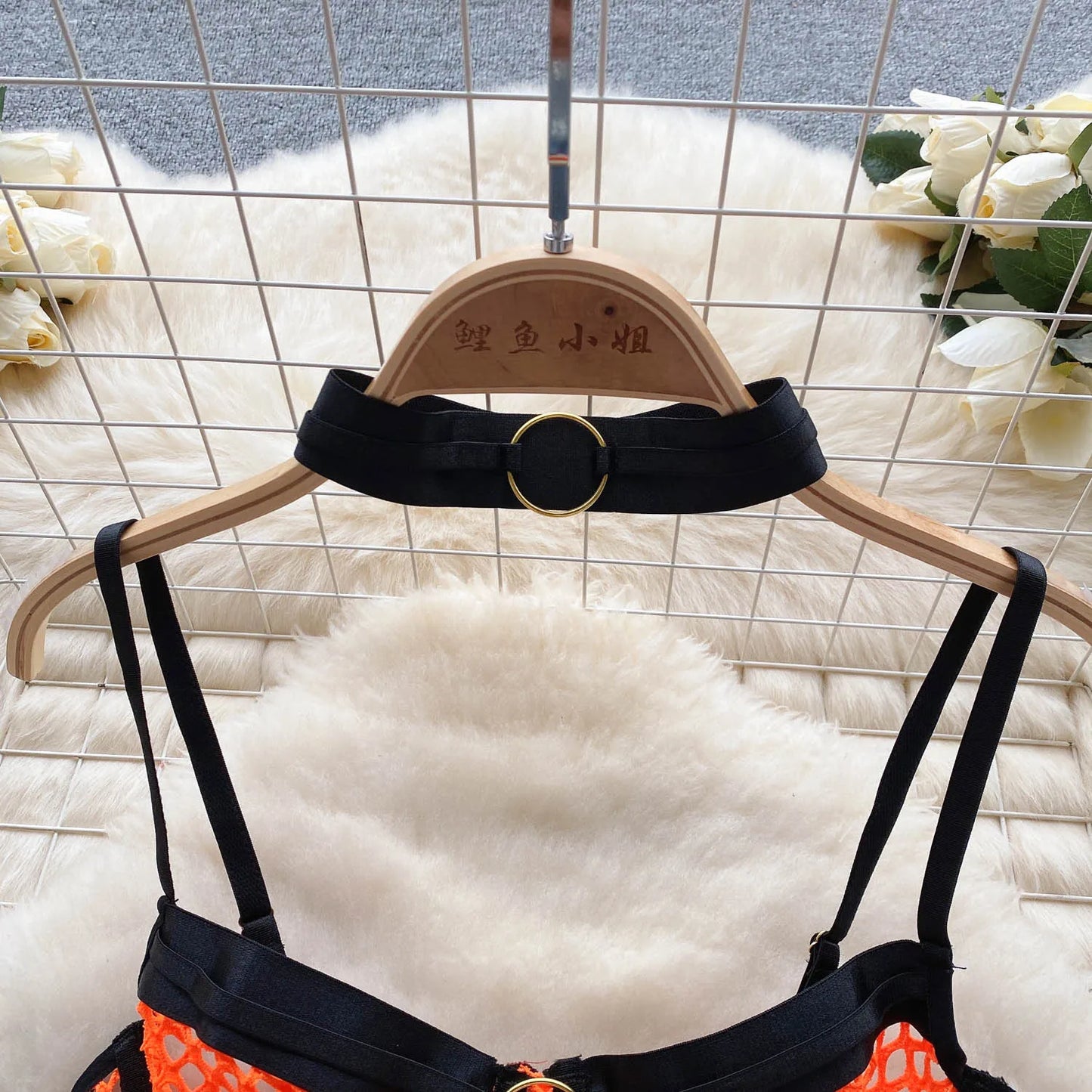 SINGREINY 2023 Sheer Mesh Sexy Lingerie Three Pieces Sets Halter Steel Splice Ring Top+Thongs Erotic Hollow Out Underwear Suits