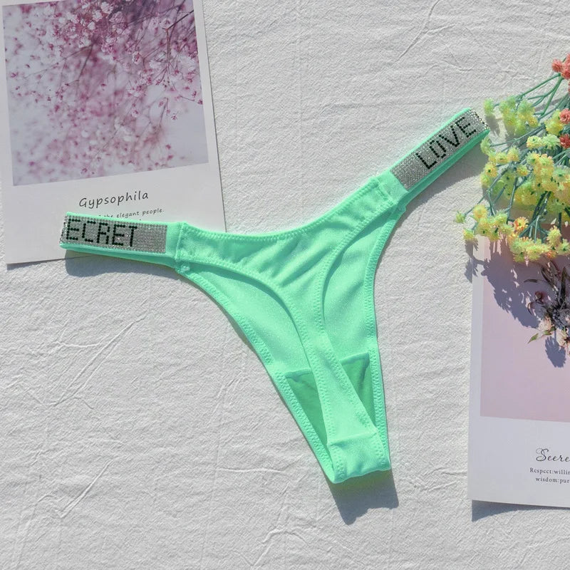 Women Panties Shiny Rhinestone Sexy Lingerie Women Low Rise Nylon Female Underwear Secret G-string Neon Color Women Thong