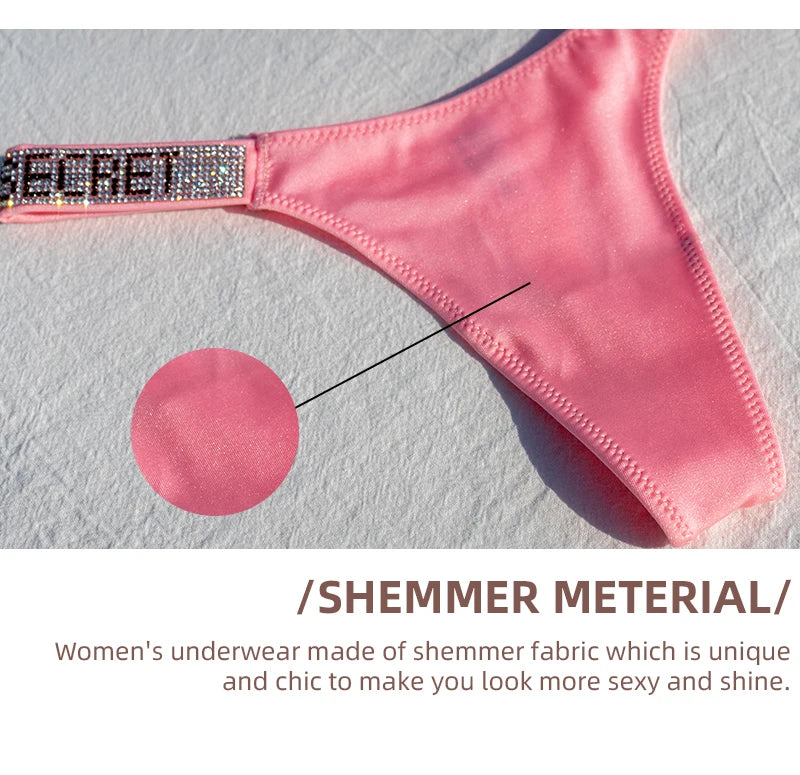Women Panties Shiny Rhinestone Sexy Lingerie Women Low Rise Nylon Female Underwear Secret G-string Neon Color Women Thong