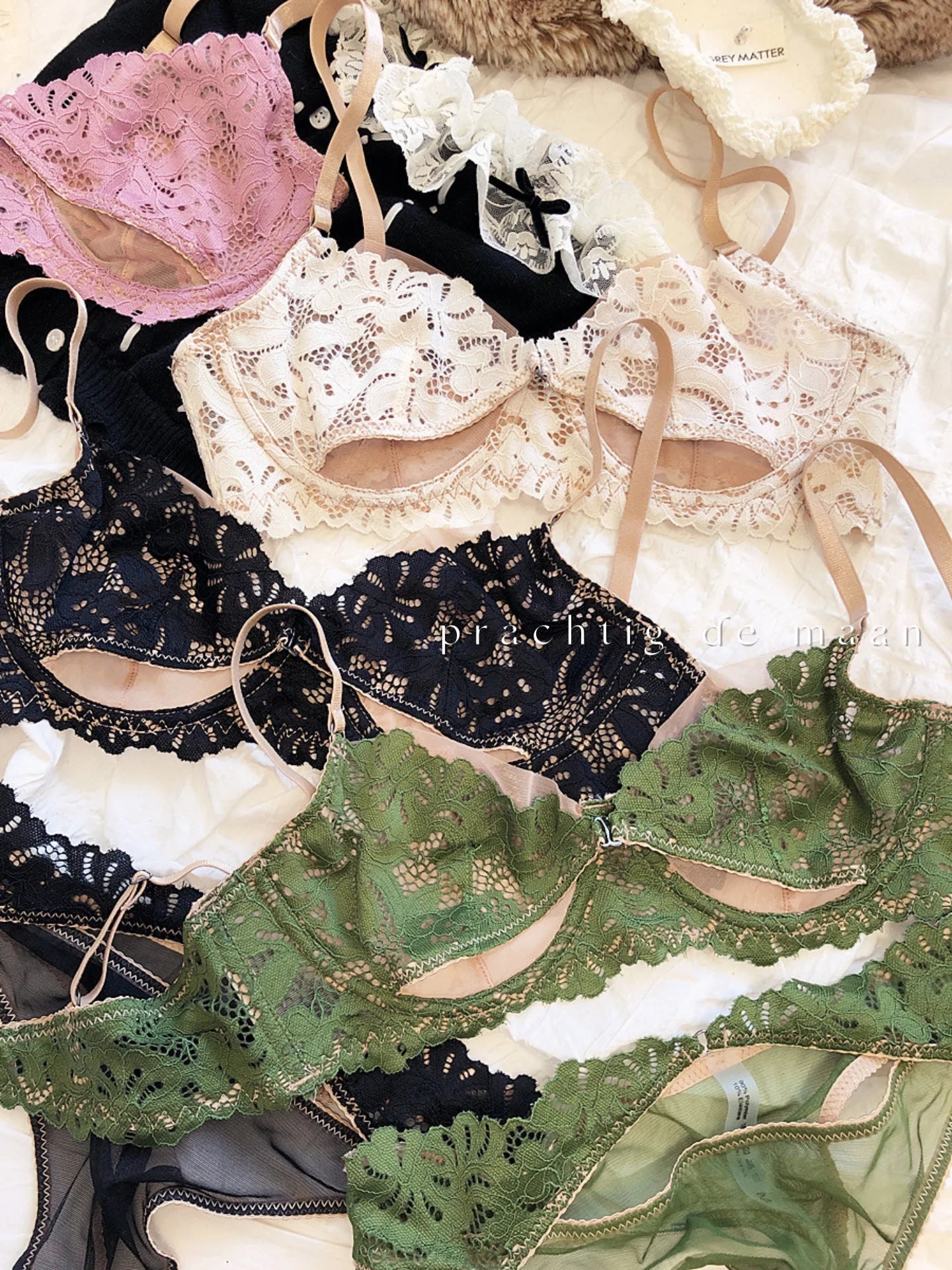 French Underwear Set Lace Sexy Lingerie Ultra-thin Triangle Cup Hollow Out Breathable Transparent Bra and Panty Set Bralette