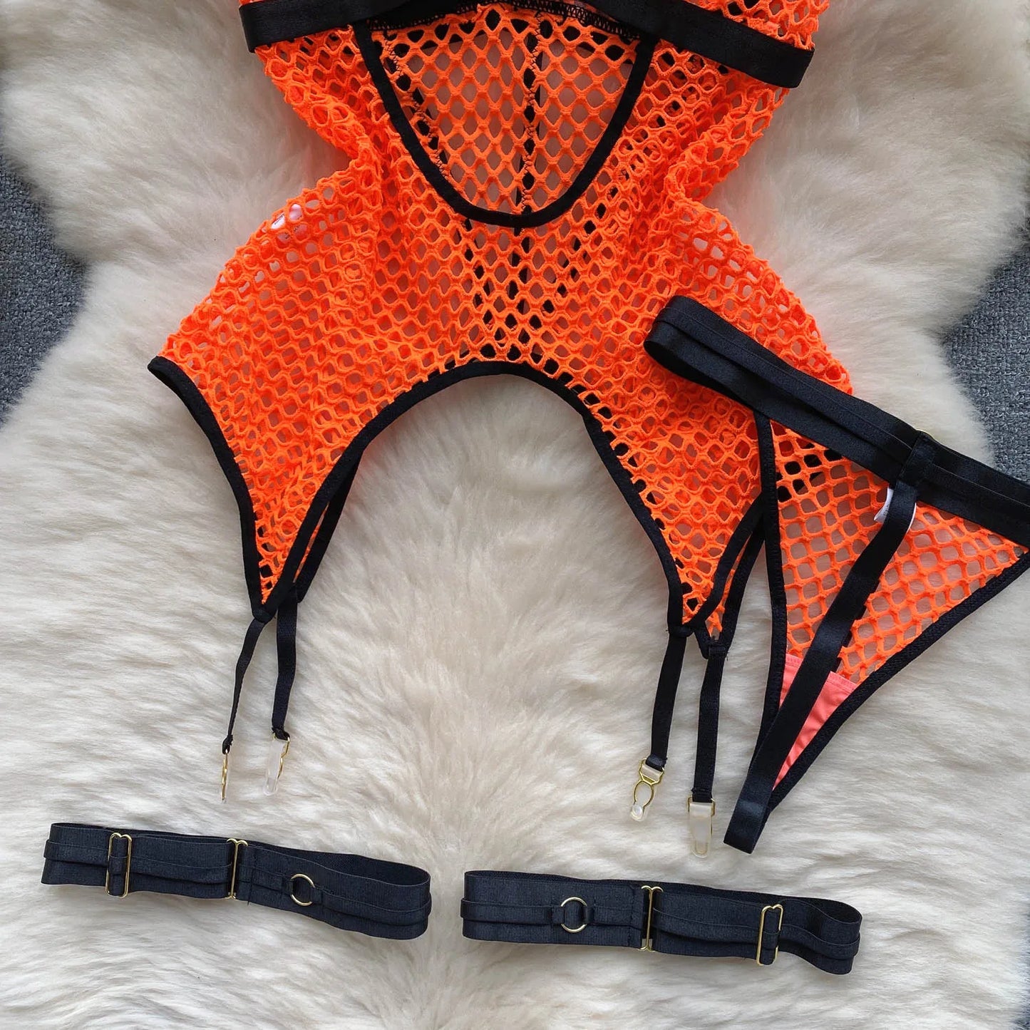 SINGREINY 2023 Sheer Mesh Sexy Lingerie Three Pieces Sets Halter Steel Splice Ring Top+Thongs Erotic Hollow Out Underwear Suits