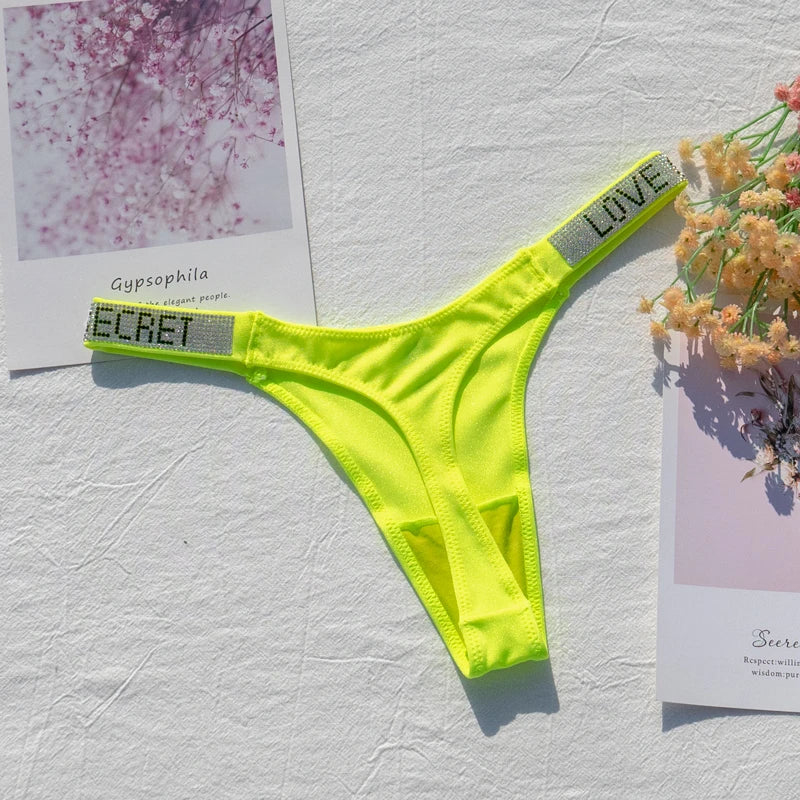 Women Panties Shiny Rhinestone Sexy Lingerie Women Low Rise Nylon Female Underwear Secret G-string Neon Color Women Thong