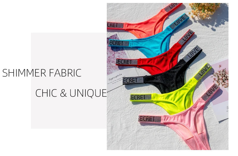 Women Panties Shiny Rhinestone Sexy Lingerie Women Low Rise Nylon Female Underwear Secret G-string Neon Color Women Thong