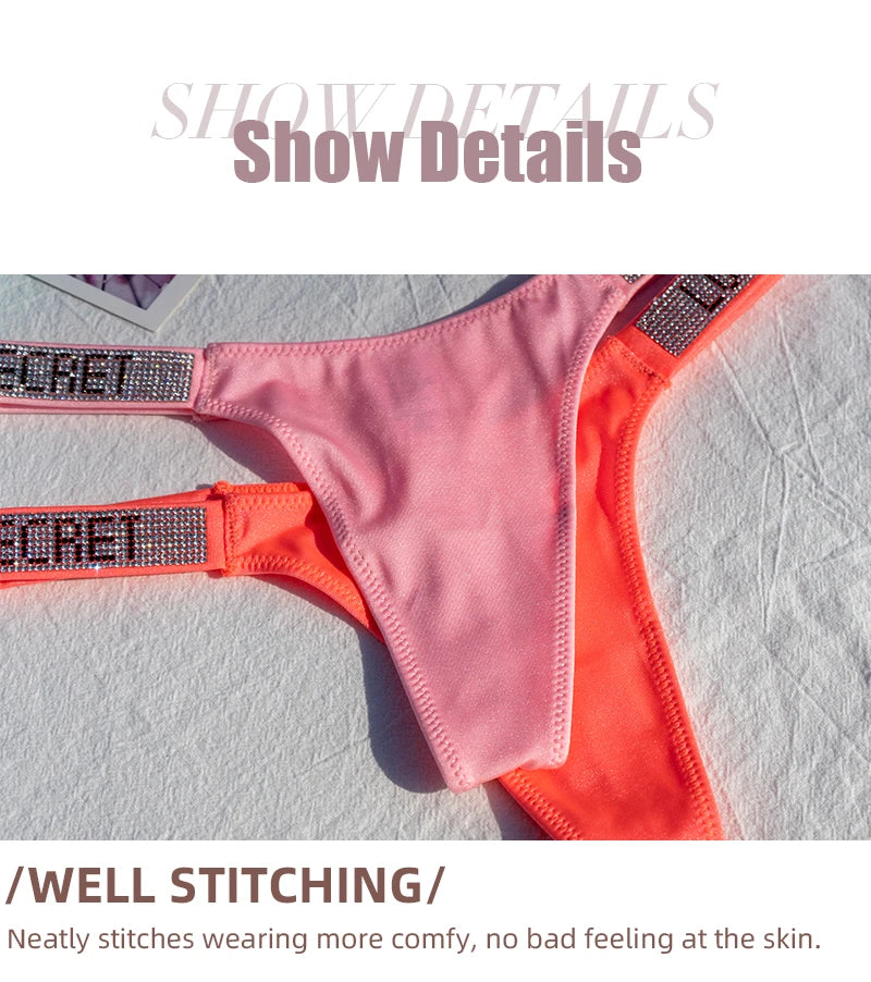 Women Panties Shiny Rhinestone Sexy Lingerie Women Low Rise Nylon Female Underwear Secret G-string Neon Color Women Thong