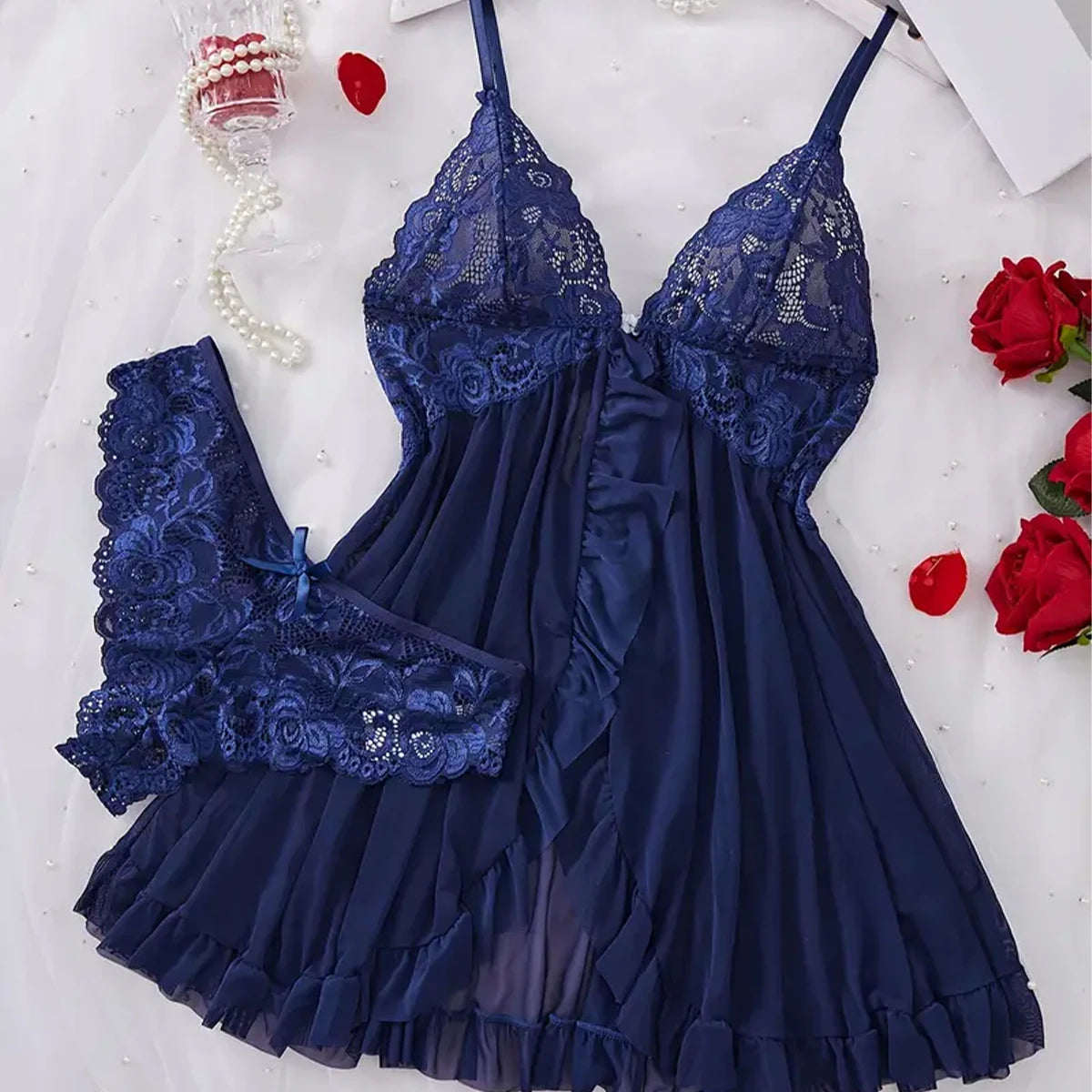 Hot Exotic Cotumes Transparent Dress New Erotic Pajamas Set Lace Sleepwear For Women Babydoll Sexy Lingerie Nightdress Open Bra