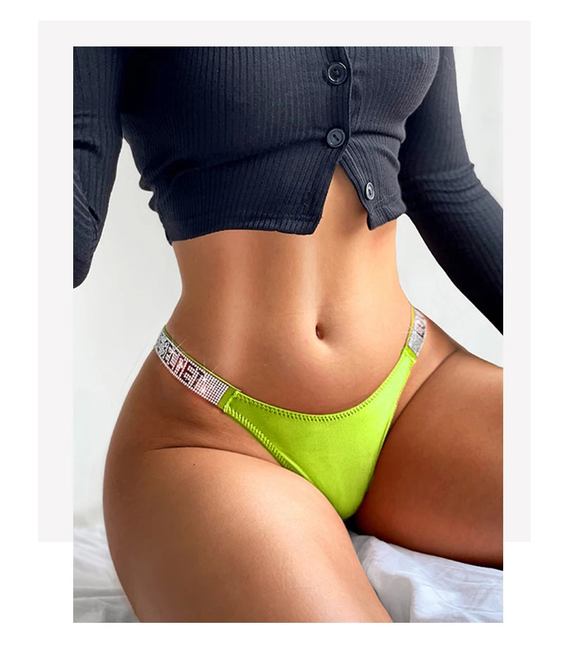 Women Panties Shiny Rhinestone Sexy Lingerie Women Low Rise Nylon Female Underwear Secret G-string Neon Color Women Thong