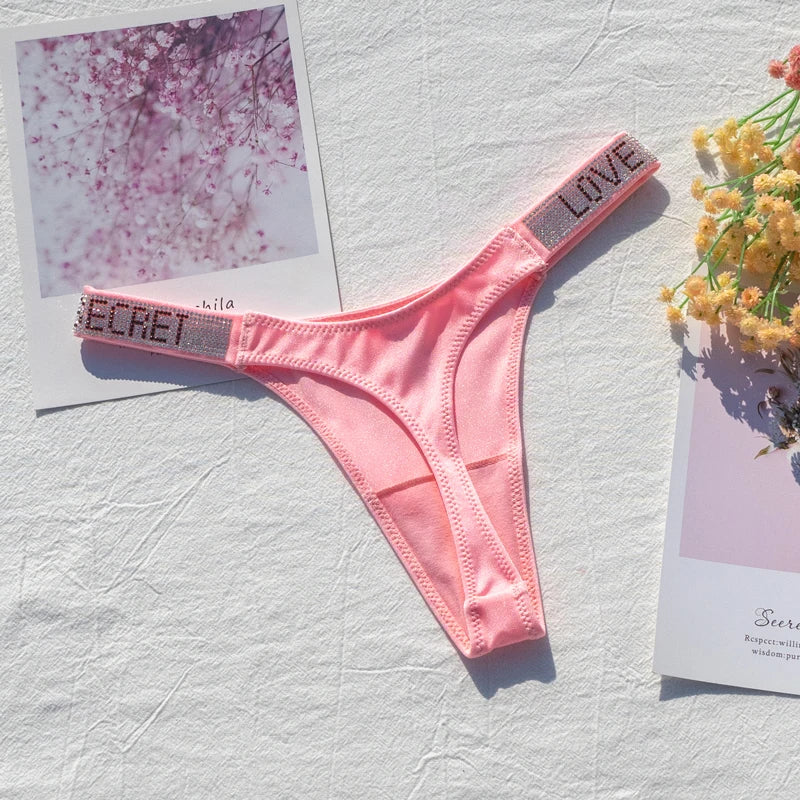 Women Panties Shiny Rhinestone Sexy Lingerie Women Low Rise Nylon Female Underwear Secret G-string Neon Color Women Thong